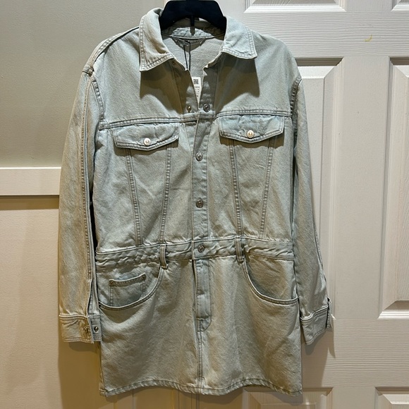 NWT Zara light Denim Short Mini Dress size large - Picture 1 of 9